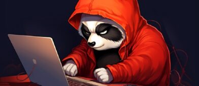 Mischievous panda on a laptop