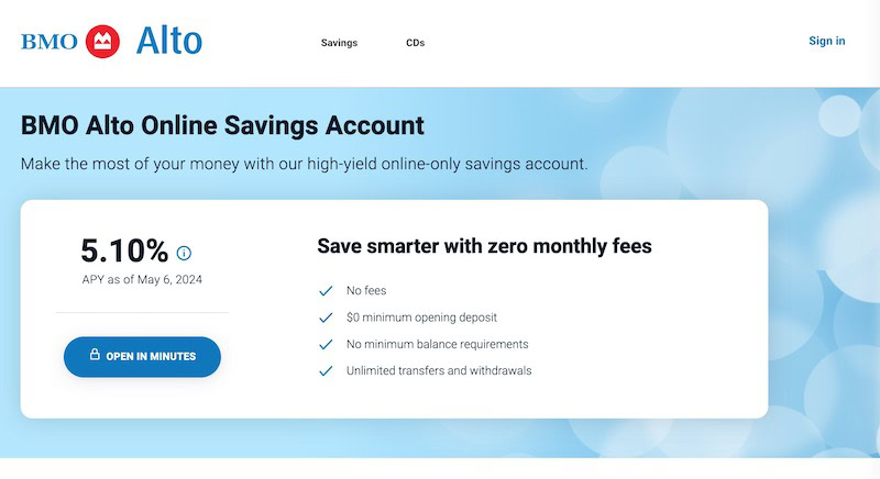 BMO Alto Online Savings Account screenshot