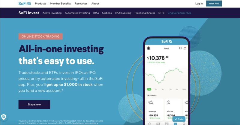 SoFi invest homepage